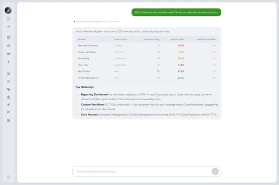 AI chat showing feature adoption across accounts